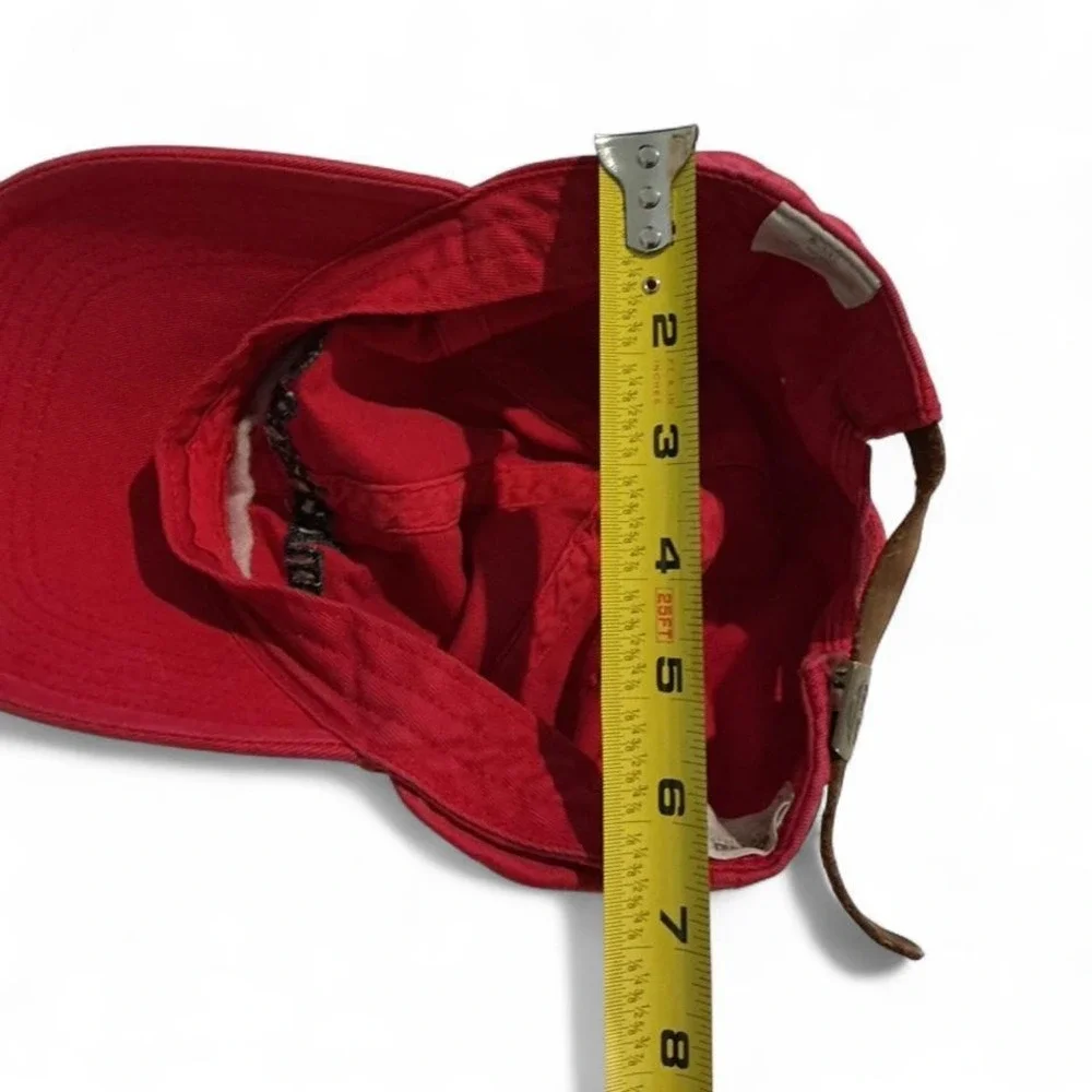 Timberland Baseball‎ Cap Mens OSFM Red Excellent Leather Strapback Logo Hat